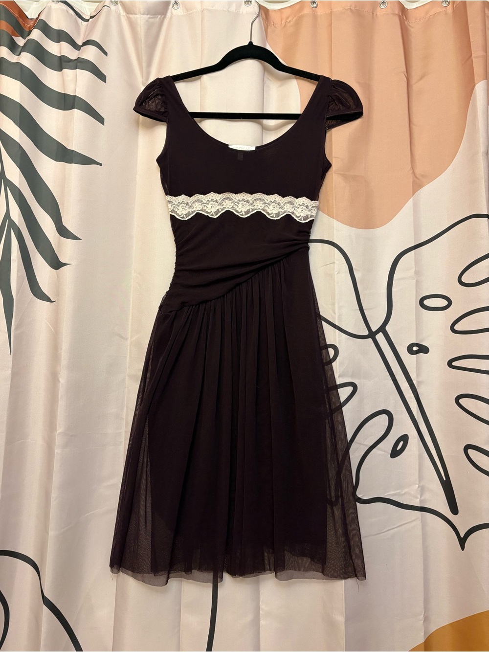 Vintage Black Cap-Sleeve Dress with Asymmetrical Waist